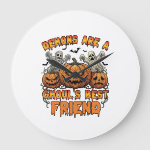 Demons Are Ghouls Friend Pumpkins Mummy Ghost Bats Large Clock