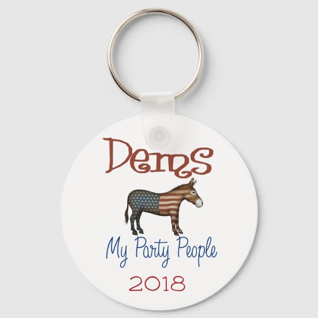 DEMS My Party Patriotic Donkey Design Key Ring (Front)