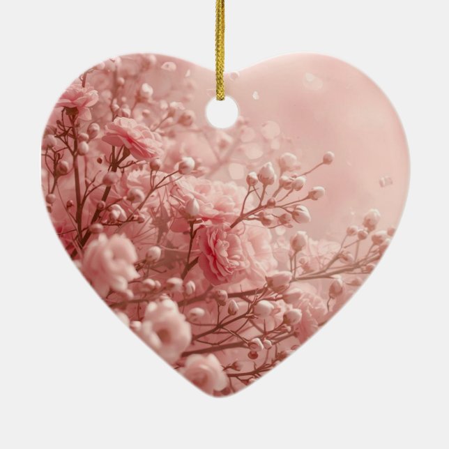 Demure Pink Flowers on a Romantic Valentine Tree Ceramic Ornament (Back)