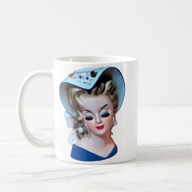 Demure Southern Belle Head Vase Bonnet Lady Coffee Mug (Left)