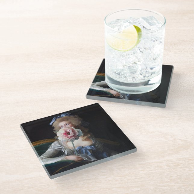 Demure with Pink Peony Glass Coaster (Angled)
