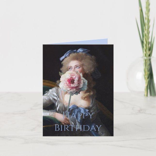 Demure with Pink Peony Happy Birthday Card (Front)