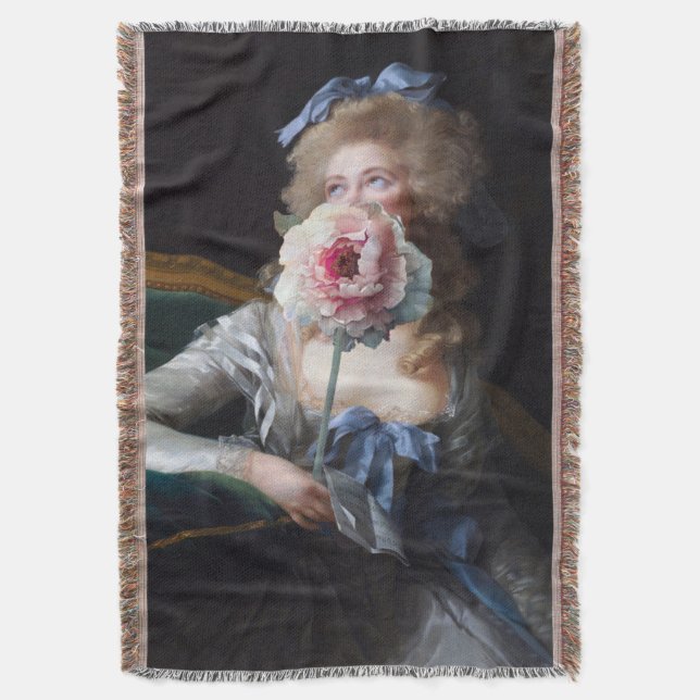 Demure with Pink Peony Throw Blanket (Front Vertical)