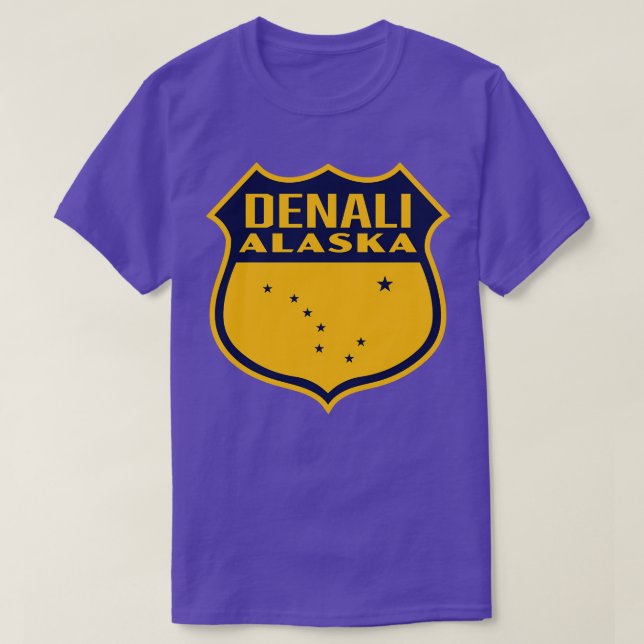 Denali Alaska Retro Shield Blue T-Shirt (Design Front)