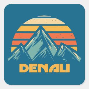 Denali Alaska Retro Turquoise Square Sticker