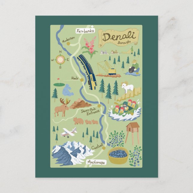Denali Borough Map Postcard (Front)