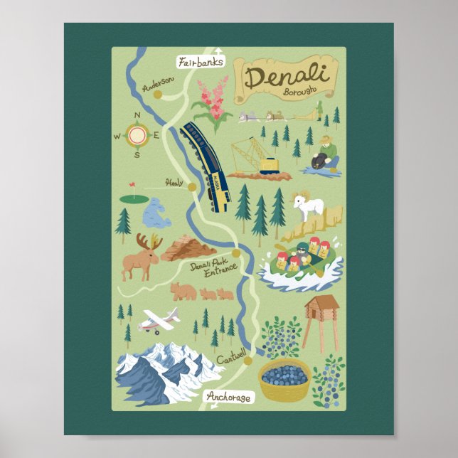 Denali Borough Map Poster (Front)