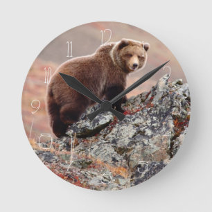Denali Brown Bear Round Clock