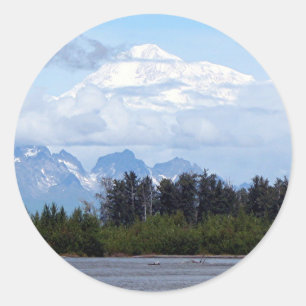 Denali, Mt McKinley, from river, Alaska, USA 1 Classic Round Sticker