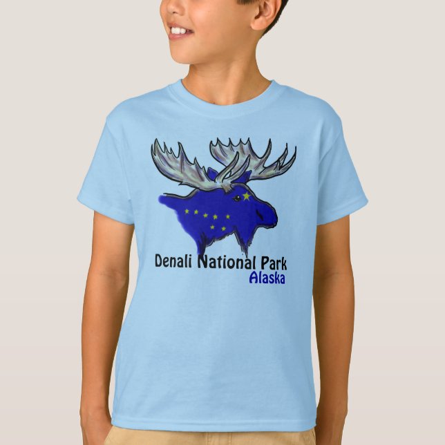 Denali National Park Alaska flag elk boys tee (Front)