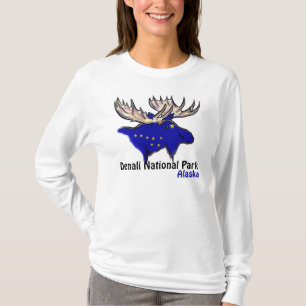 Denali National Park Alaska flag elk ladies hoodie T-Shirt