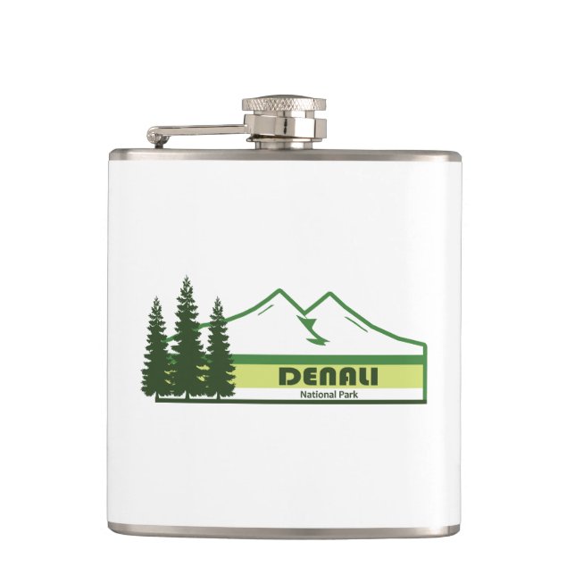 Denali National Park Alaska Green Stripes Hip Flask (Front)