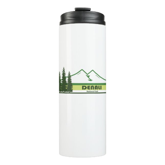 Denali National Park Alaska Green Stripes Thermal Tumbler (Front)