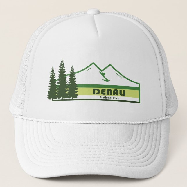 Denali National Park Alaska Green Stripes Trucker Hat (Front)