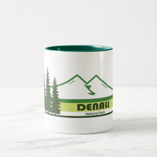 Denali National Park Alaska Green Stripes Two-Tone Coffee Mug