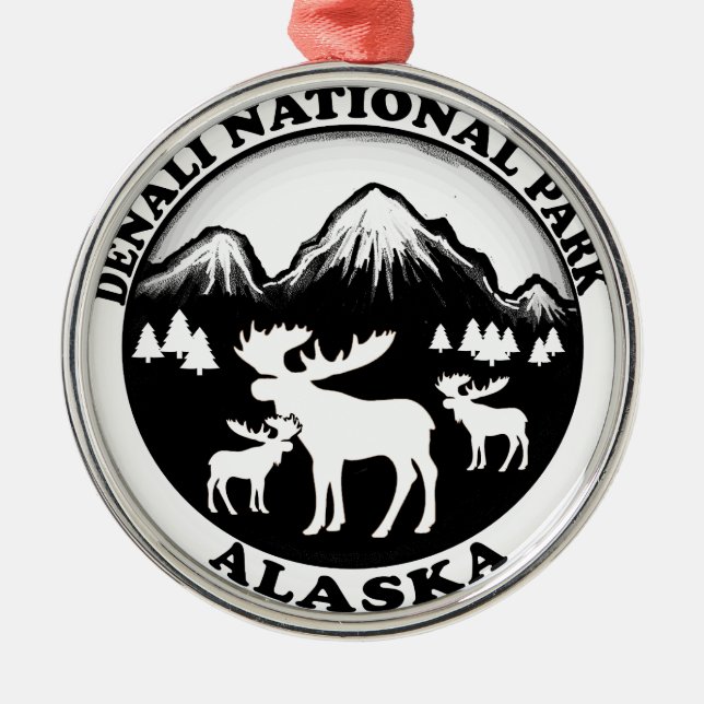 Denali National Park Alaska moose circle Metal Ornament (Front)