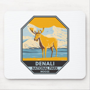 Denali National Park Alaska Moose Vintage Mouse Pad