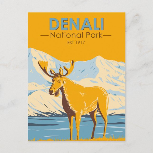 Denali National Park Alaska Moose Vintage Postcard (Front)