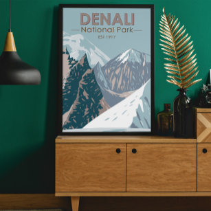 Denali National Park Alaska Mount Hunter Vintage Poster