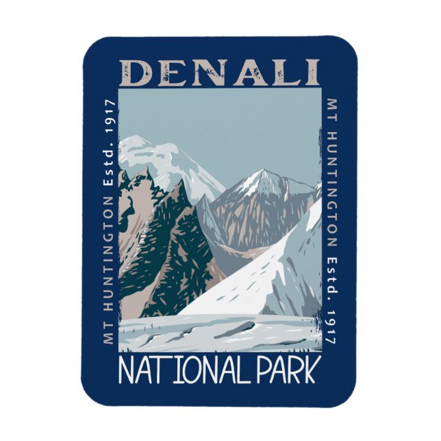Denali National Park Alaska Mount Huntington Retro Magnet (Vertical)