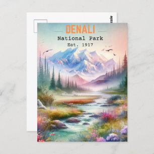 Denali National Park Alaska Mount watercolor Postcard