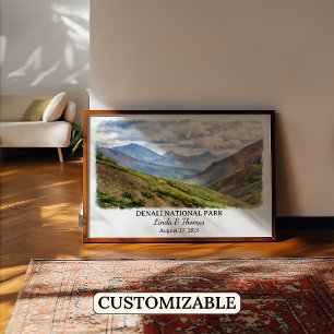 Denali National Park Alaska Poster, Watercolor Poster