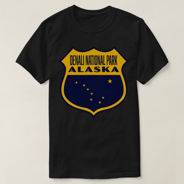 Denali National Park Alaska Retro Shield Yellow T-Shirt (Design Front)
