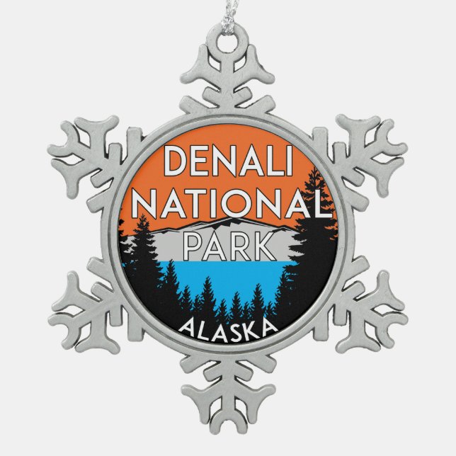 Denali National Park Alaska Snowflake Pewter Christmas Ornament (Front)