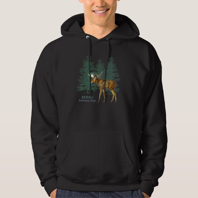 Denali National Park Alaska Usa Moose Trees Hoodie (Front)