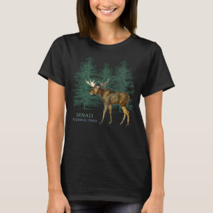 Denali National Park Alaska USA Moose Trees T-Shirt