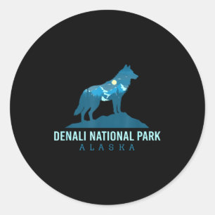 Denali national park alaska wolf mountain classic round sticker