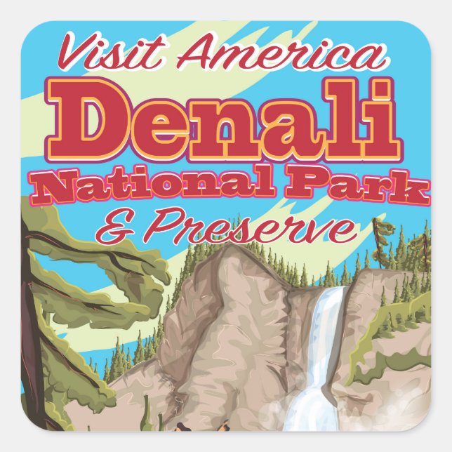 Denali National Park and Preserve Travel Poster Square Sticker (Front)