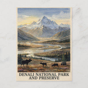 Denali National Park and Preserve Watercolor Postcard