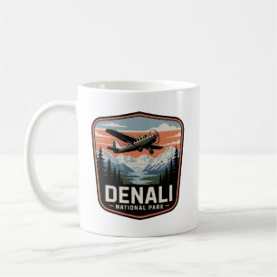 Denali National Park Bush Plane Retro Travel Badge Coffee Mug