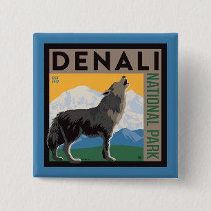 Denali National Park   Howling Wolf 15 Cm Square Badge