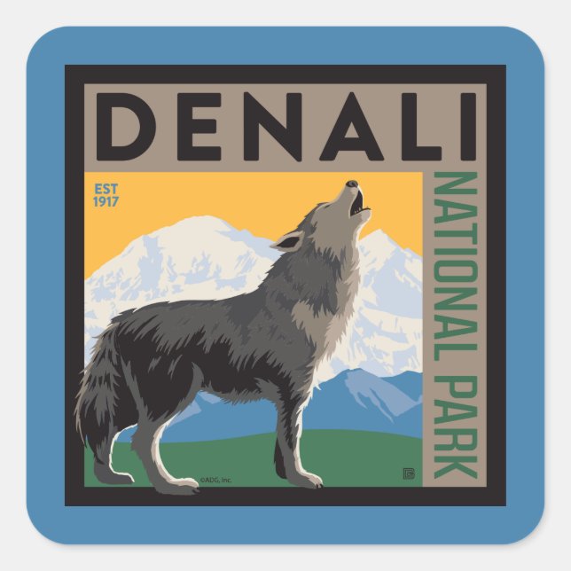 Denali National Park | Howling Wolf Square Sticker (Front)