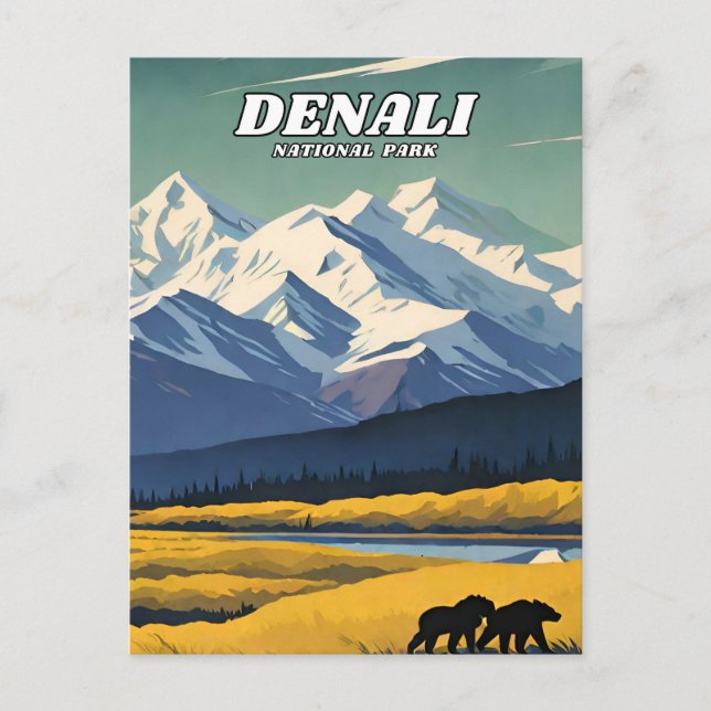 Denali National Park illustration retro Postcard (Front)