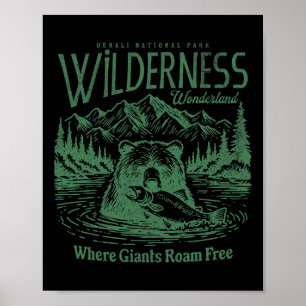 Denali National Park Retro Camping Hiker Vintage T Poster