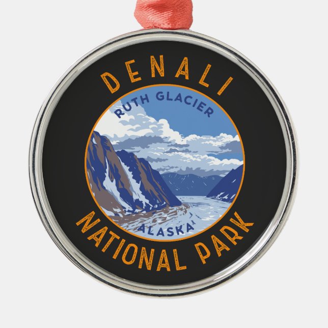 Denali National Park Retro Distressed Circle Metal Ornament (Front)
