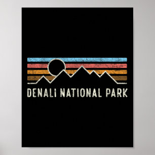 Denali National Park Retro Mountain Lines Camping Poster