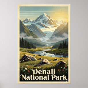 Denali National Park Retro Poster