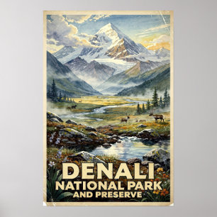 Denali National Park Vintage Travel Poster