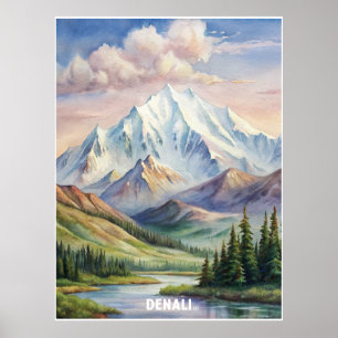Denali National Park Watercolor Painting Poster