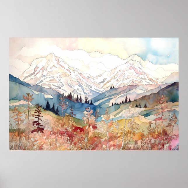 Denali National Park Watercolor Poster (Front)