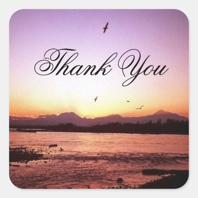 Denali Sunset Photo Thank You Square Sticker (Front)