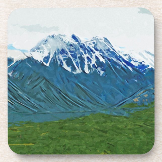 Denali With Rivers Alaska Abstract Impressionism Coaster (Front)