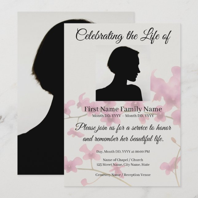 Dendrobium orchid memorial invitation (Front/Back)