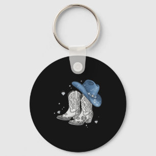 Denim & Diamonds Black Tee Western Cowgirl Boo Key Ring
