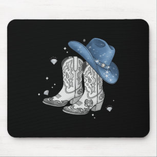 Denim & Diamonds Black Tee Western Cowgirl Boo Mouse Pad