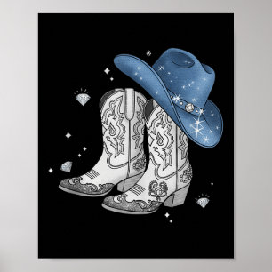 Denim & Diamonds Black Tee Western Cowgirl Boo Poster